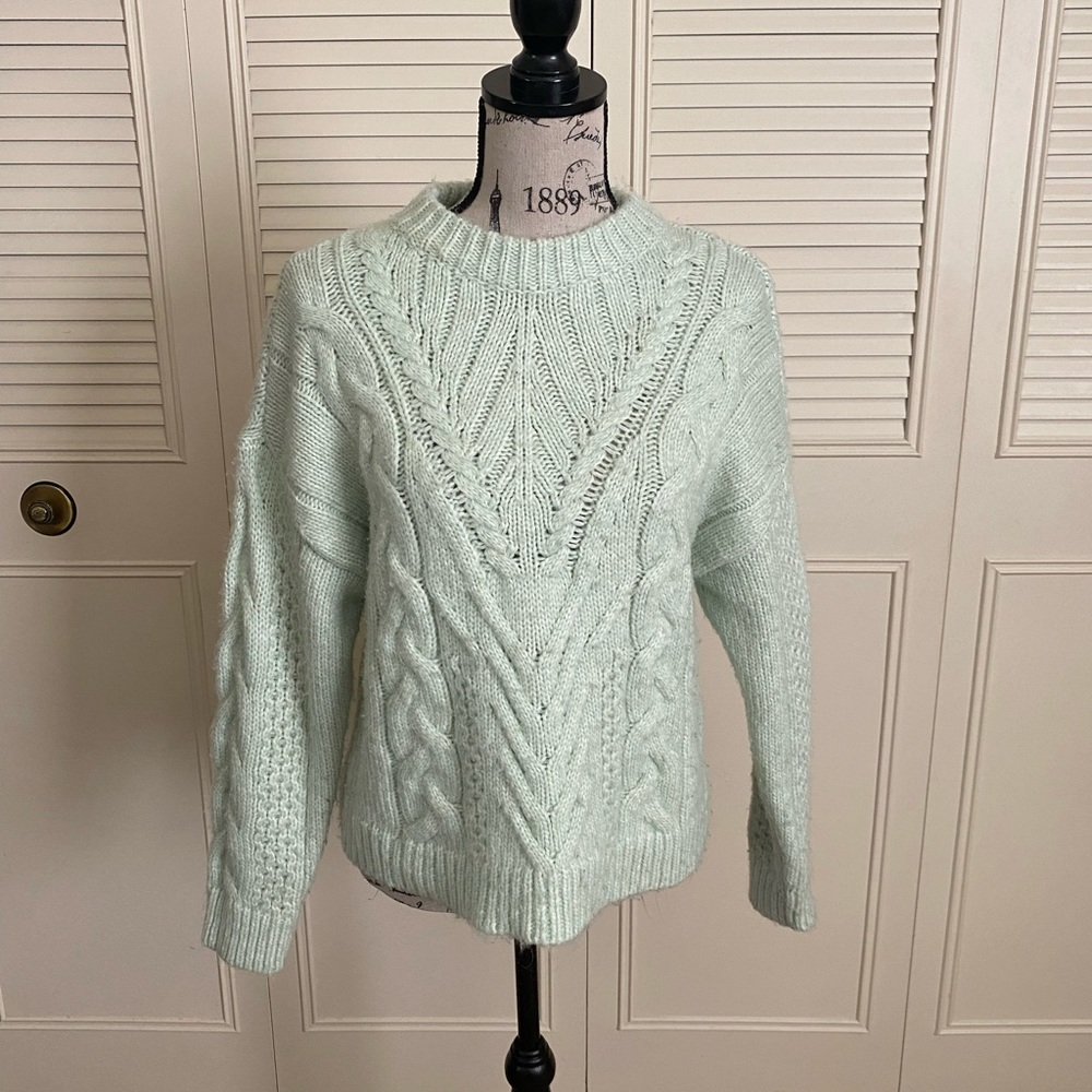 A New Day Mint Green size XS long sleeve cable knit Sweater pastel